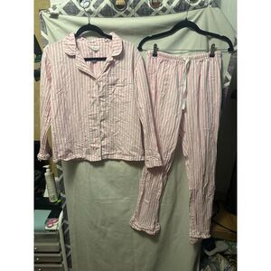 Bedhead Pink 3D Stripe Long Sleeve Classic Woven Cotton Sateen PJ Set Size Small